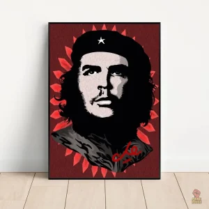 Affiche portrait Che Guevara avec couronne et flammes rouges