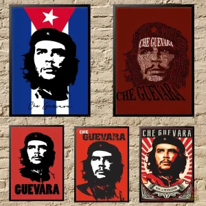Portrait pop art de Che Guevara en teintes ocres et rouges