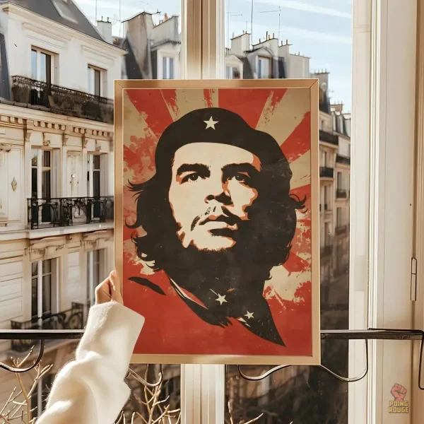 Affiche Che Guevara iconique avec rayons rouges