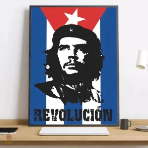 Affiche Che Guevara avec le drapeau de Cuba en fond