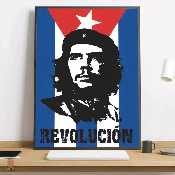 affiche-che-guevara-revolucion-drapeau-cuba-1 Affiche Che Guevara avec le drapeau de Cuba en fond