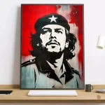 Affiche Che Guevara stencil sur fond rouge