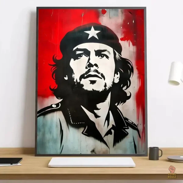 affiche-che-guevara-stencil-grunge-fond-rouge-1 Affiche Che Guevara stencil sur fond rouge