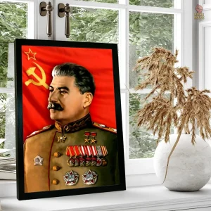 Affiche communiste avec drapeau URSS et faucille-martele