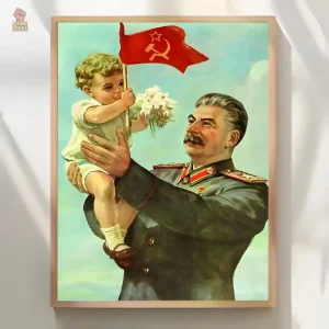 Affiche emblématique de l'enfant Stalin avec drapeau rouge