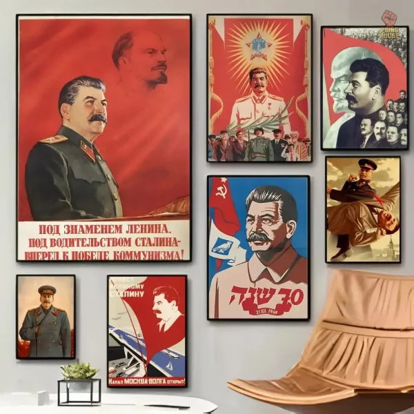 Art communiste : affiche de Stalin entouré de fleurs rouges