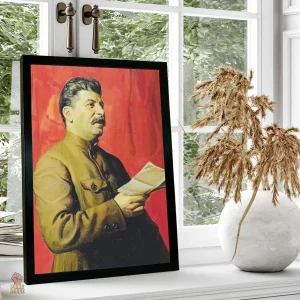 Affiche de lecture de Stalin sur fond rouge, style peinture