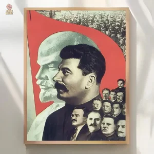 Affiche collage soviétique de Stalin et Lénine, style bolchevik