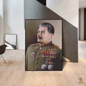 Affiche communiste avec profil de Staline en uniforme