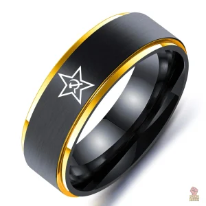 Bague faucille et marteau en noir et doré