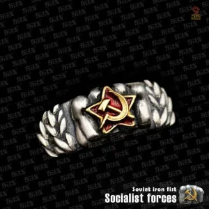 Bague communiste à motif de poing de fer