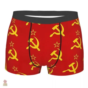 Boxer homme rouge avec faucille et marteau