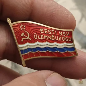 Broche vintage drapeau RSS Estonie émaillé