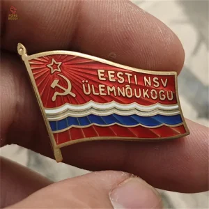 Broche vintage émaillée, symbole RSS Kirghizie