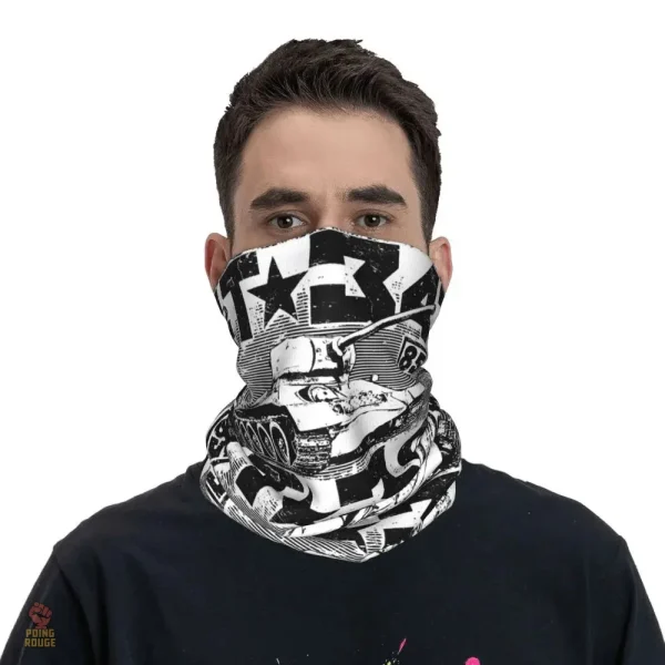 Accessoire communiste, cache-cou Tank T-34 en noir et blanc