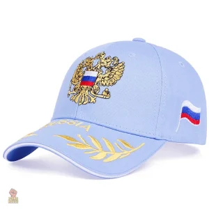 Accessoire communiste, casquette bleue avec motif drapeau russe