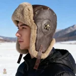 Chapka cuir hiver militaire avec cache-oreilles