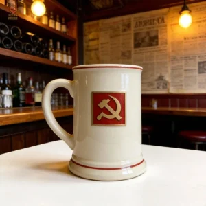 Choppe céramique rétro avec faucille et marteau communiste