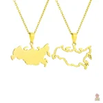 Collier pendentif carte de Russie en acier inoxydable or