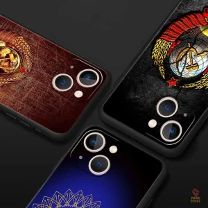 Coque iPhone avec blason communiste en relief argenté