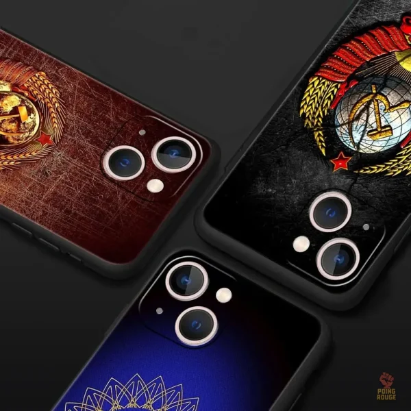Coque iPhone avec blason communiste en relief argenté