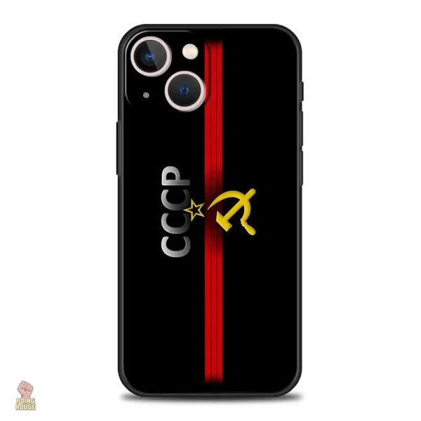Coque iPhone avec blason argenté, style communiste
