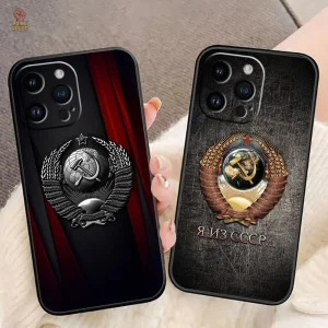 Coque iPhone avec inscription CCCP rouge or