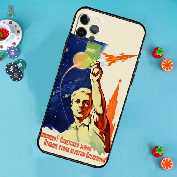 Coque iPhone tendance communiste avec cosmonautes