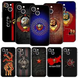 Coque iPhone noire avec étoile rouge communiste