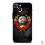 Coque iPhone en or avec motifs historiques communistes