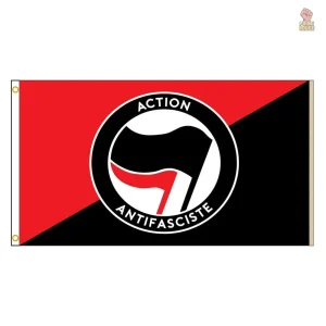 Drapeau Action Antifasciste en couleur rouge et noir