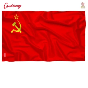 Drapeau communiste rouge avec étoile dorée et symboles emblématiques