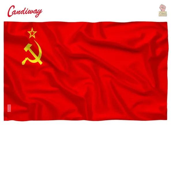 Drapeau communiste rouge avec étoile dorée et symboles emblématiques