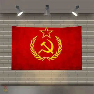 Drapeau CCCP avec étoile et lauriers sur fond rouge