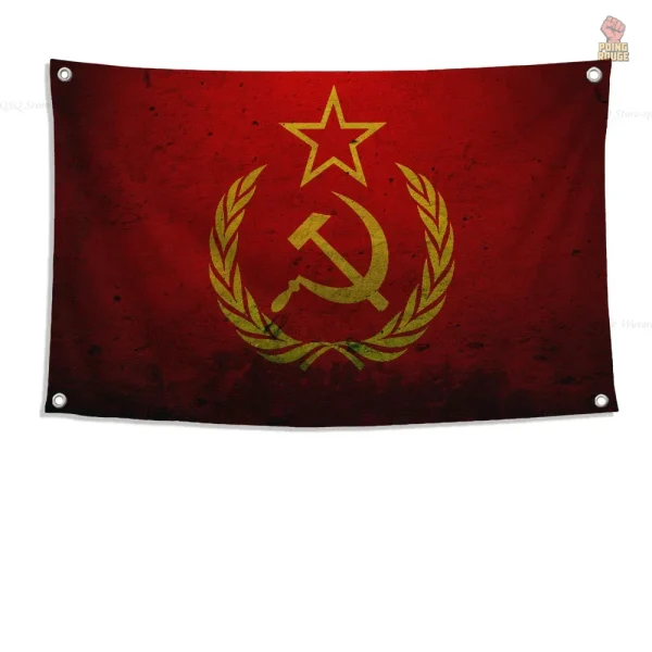 Drapeau inspiré du CCCP avec flamme emblématique