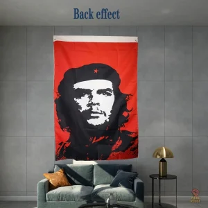 Drapeau Che Guevara noir et blanc sur fond rouge
