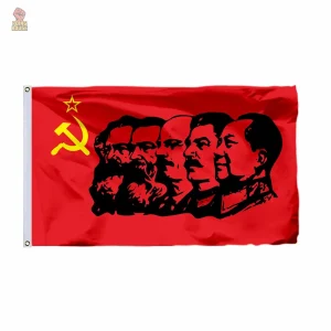 Drapeau représentant le communisme avec des leaders emblématiques