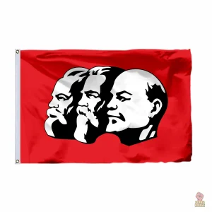 Drapeau communiste avec portraits de Marx, Engels et Lénine