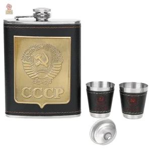 Flasque en cuir noir antidérapant, 8 oz