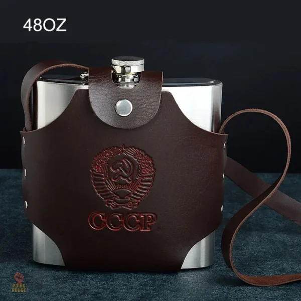 Étui en cuir marron pour flasque CCCP inoxydable