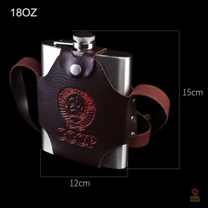 Flasque en inox communiste avec étui en cuir marron