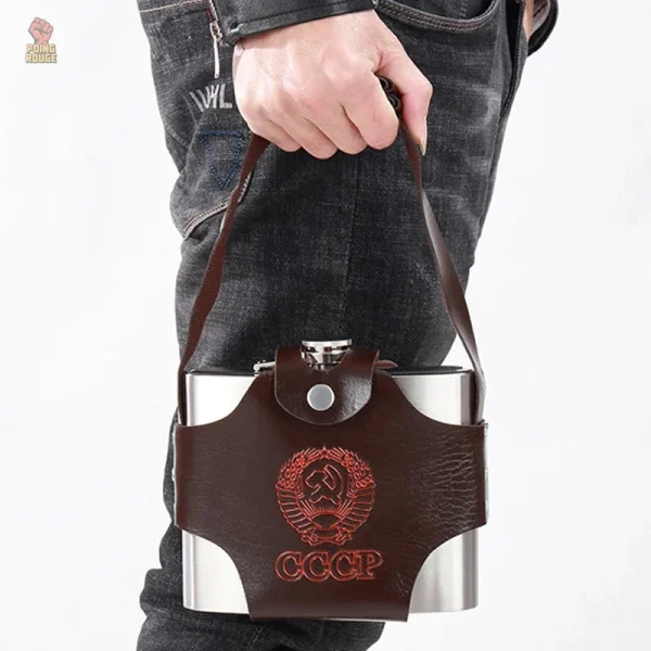 Flasque en inox 48oz, style communiste, cuir marron