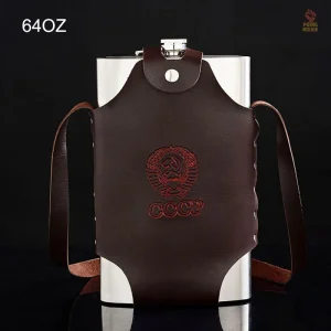 Flasque inox CCCP armoires cuir marron 64 oz