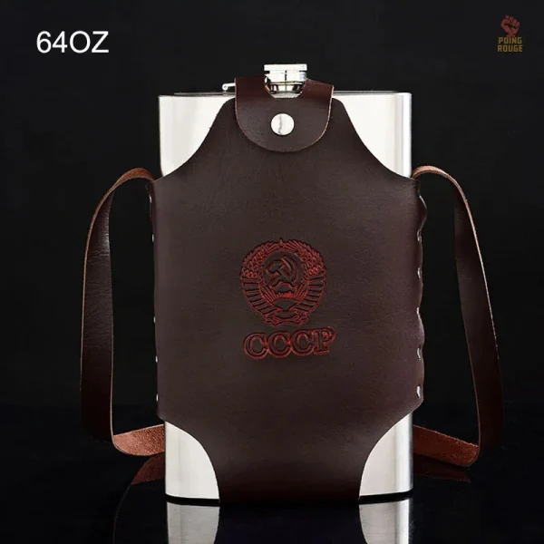 flasque-cccp-armoiries-inox-holster-cuir-marron-64oz-1 Flasque inox CCCP armoires cuir marron 64 oz