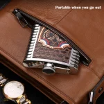 Accessoire vintage en inox et cuir croco marron