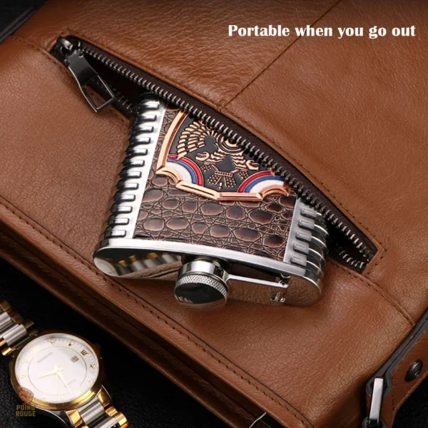 Accessoire vintage en inox et cuir croco marron