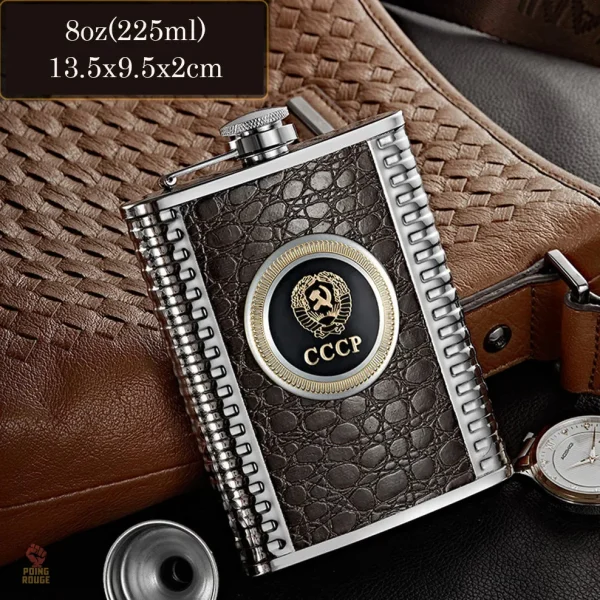 Flasque cuir noir 8oz avec gravure