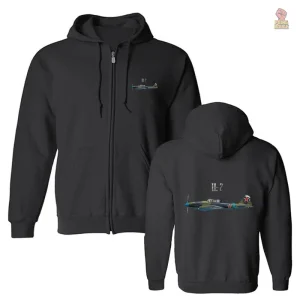 Hoodie zip noir avec motif avion IL-2 CCCP