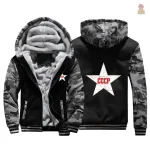 Hoodie noir avec fermeture éclair et motif soviétique