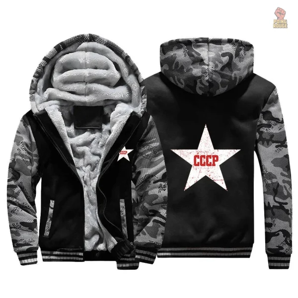 Hoodie noir avec fermeture éclair et motif soviétique